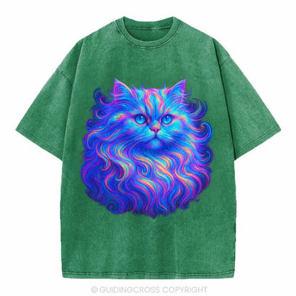 Luxurious Persian cat with flowing fur that refracts into rainbow prisms, soft - Vintage T-shirt - Forest Mist(Green)