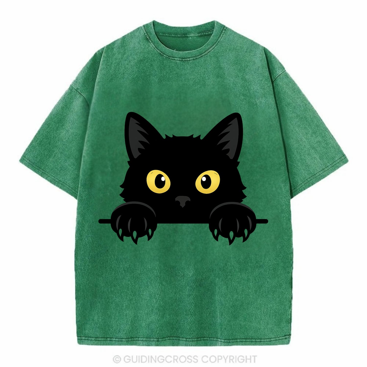 Black Cat  - Vintage T-shirt - Forest Mist(Green)