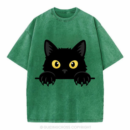 Black Cat  - Vintage T-shirt - Forest Mist(Green)