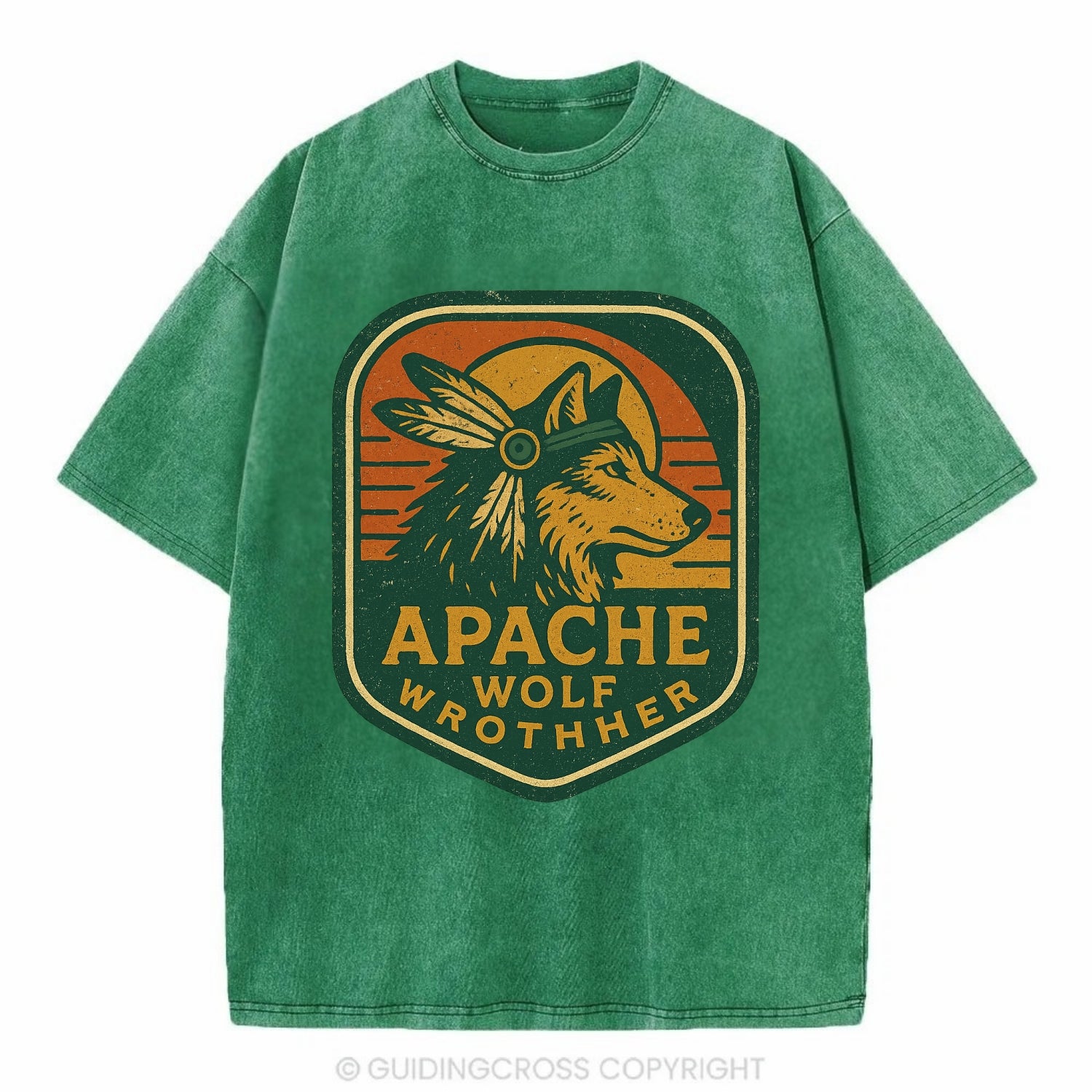 Apache Wolf Brother  - Vintage T-shirt - Forest Mist(Green)