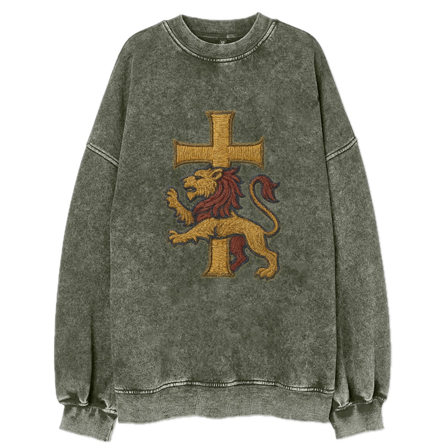 Lion and Cross  - Vintage Sweatshirt - Forest Mist(Green)