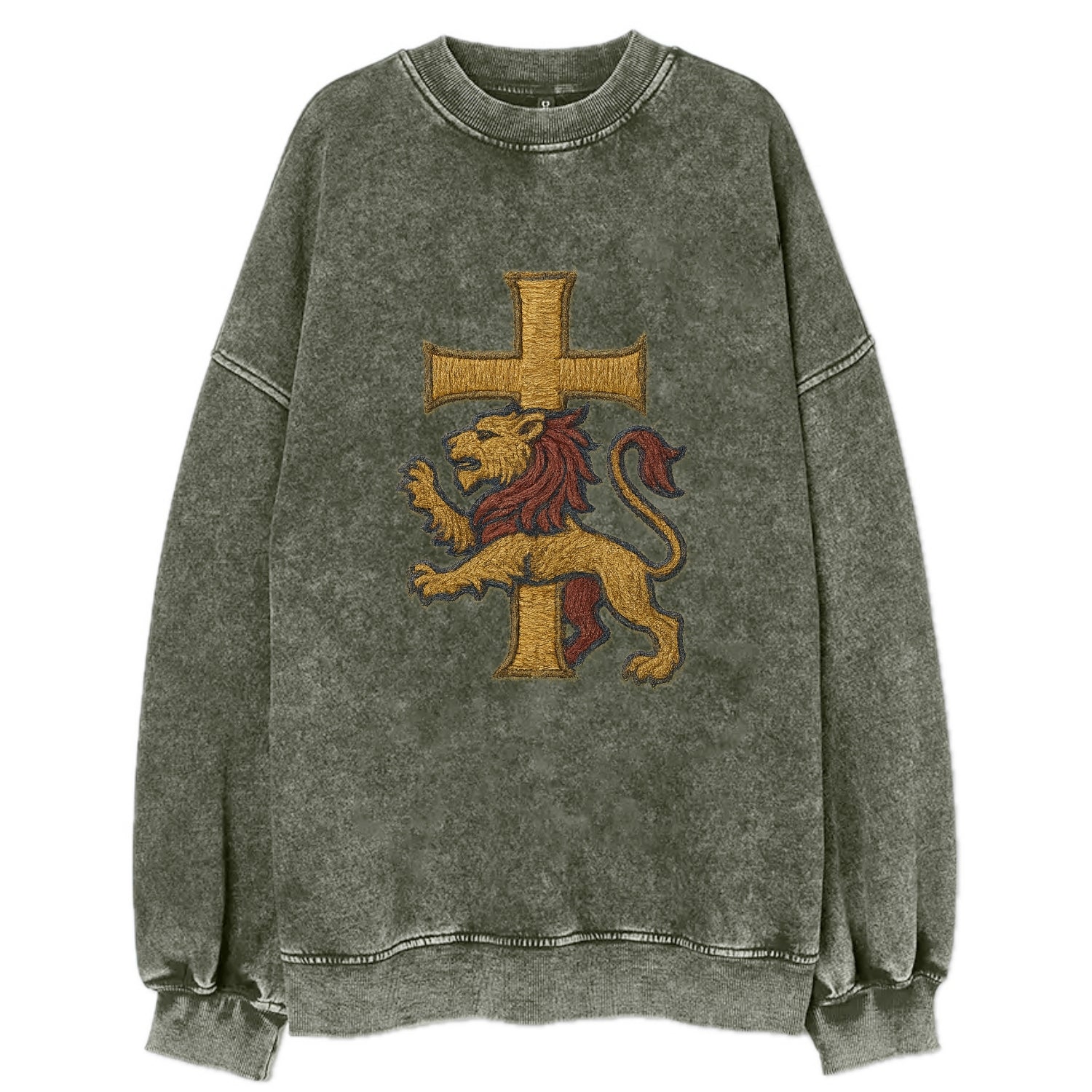 Lion and Cross  - Vintage Sweatshirt - Forest Mist(Green)