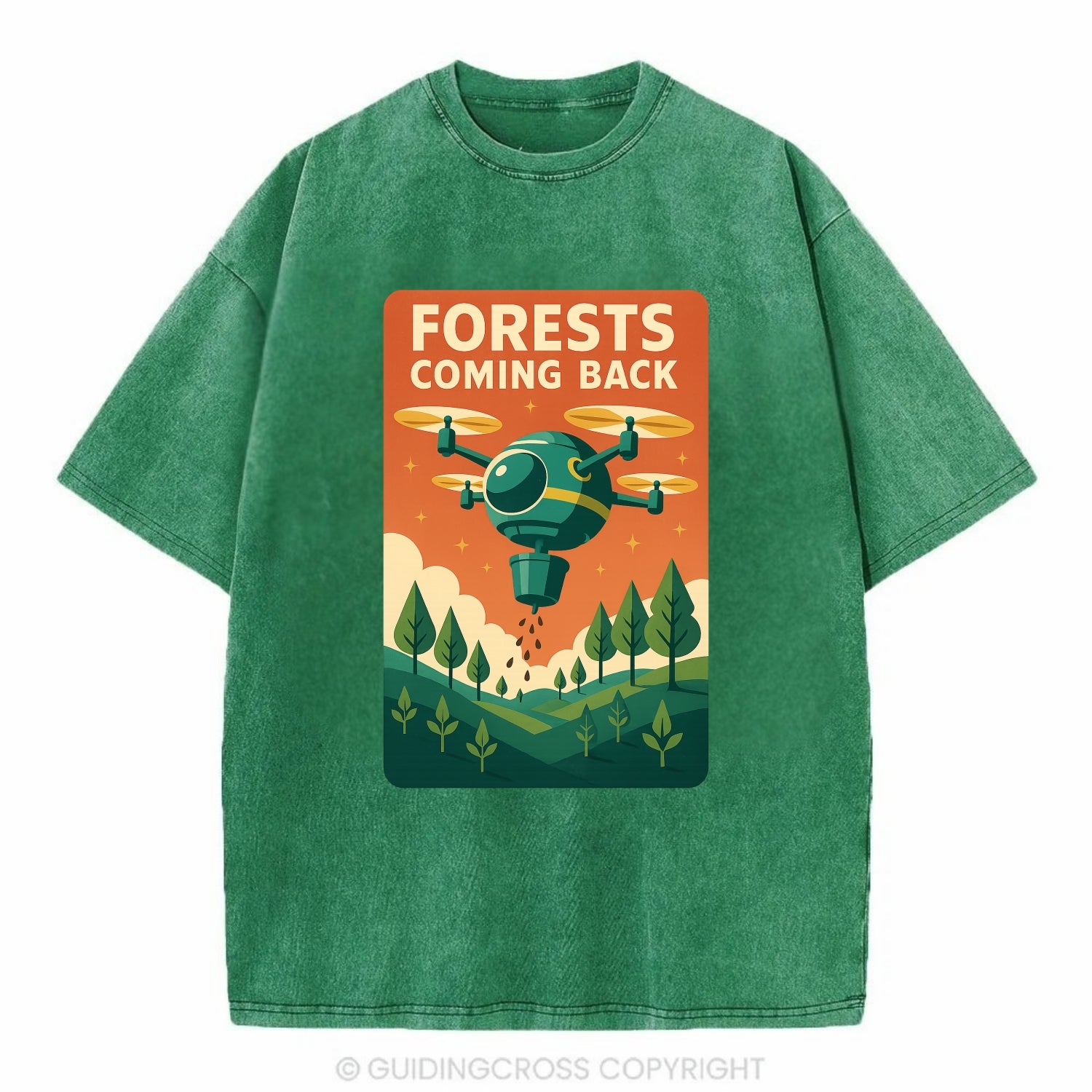 Reforestation drone planting millions of trees - "Forests Coming Back" - nature - Vintage T-shirt - Forest Mist(Green)