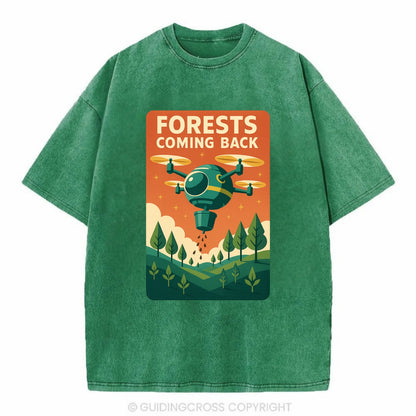 Reforestation drone planting millions of trees - "Forests Coming Back" - nature - Vintage T-shirt - Forest Mist(Green)