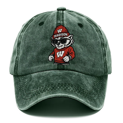 Madison Badger wearing Wisconsin beanie with motion W patch - Classic Cap - Forest Mist(Green)