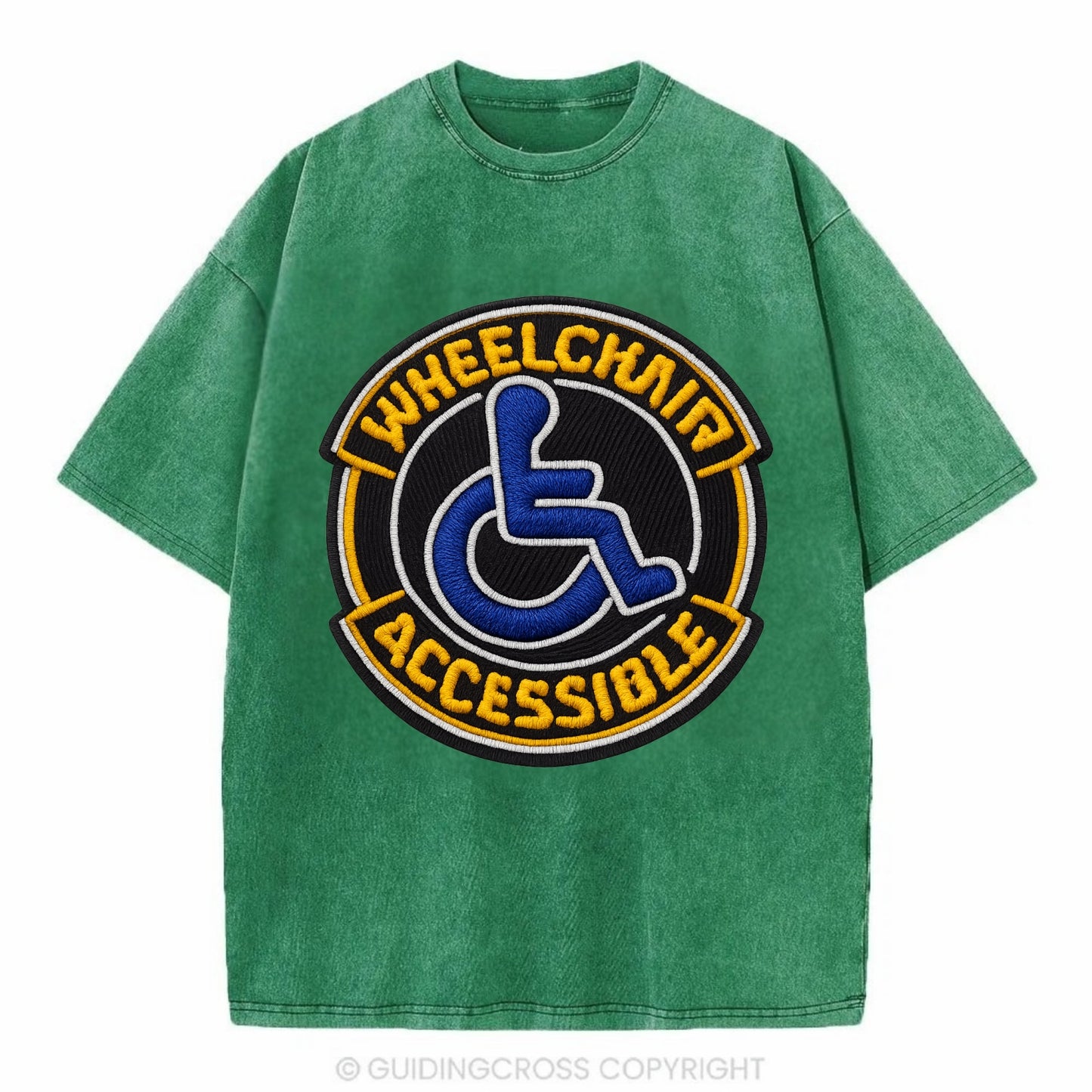 WHEELCHAIR ACCESSIBLE - accessibility symbol in blue , inclusion - Vintage T-shirt - Forest Mist(Green)