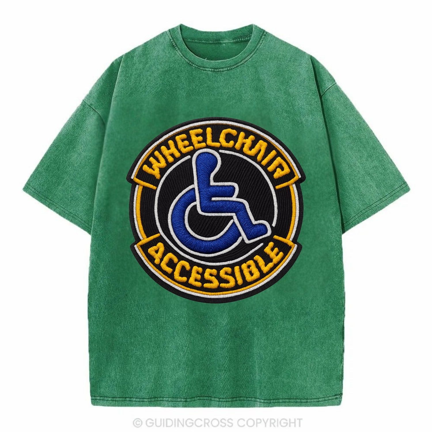 WHEELCHAIR ACCESSIBLE - accessibility symbol in blue , inclusion - Vintage T-shirt - Forest Mist(Green)