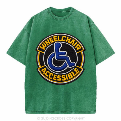 WHEELCHAIR ACCESSIBLE - accessibility symbol in blue , inclusion - Vintage T-shirt - Forest Mist(Green)