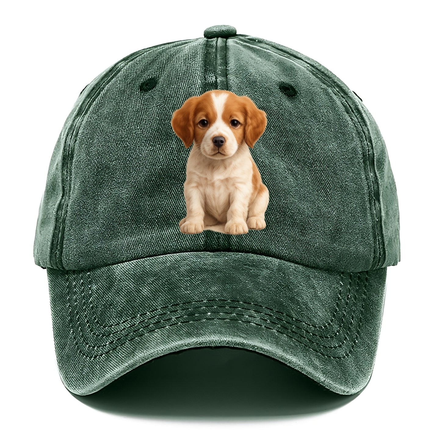 Baby Brittany Puppy - orange and white, compact, bright eyes, feathered, - Classic Cap - Forest Mist(Green)