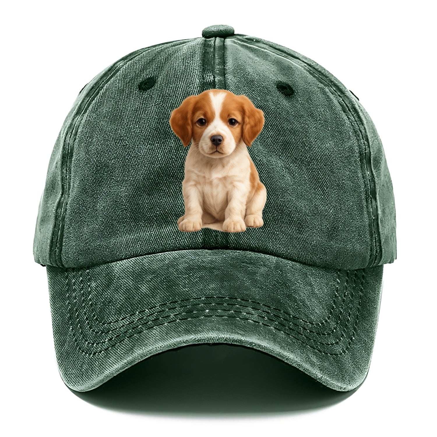 Baby Brittany Puppy - orange and white, compact, bright eyes, feathered, - Classic Cap - Forest Mist(Green)