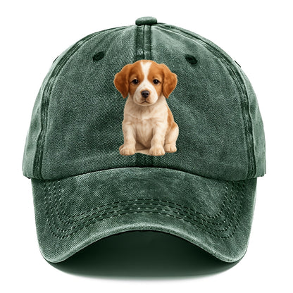 Baby Brittany Puppy - orange and white, compact, bright eyes, feathered, - Classic Cap - Forest Mist(Green)