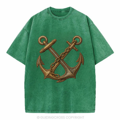 Crossed Anchors  - Vintage T-shirt - Forest Mist(Green)