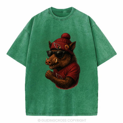 Arizona Javelina wearing Cardinals beanie with desert patch and wayfarer - Vintage T-shirt - Forest Mist(Green)