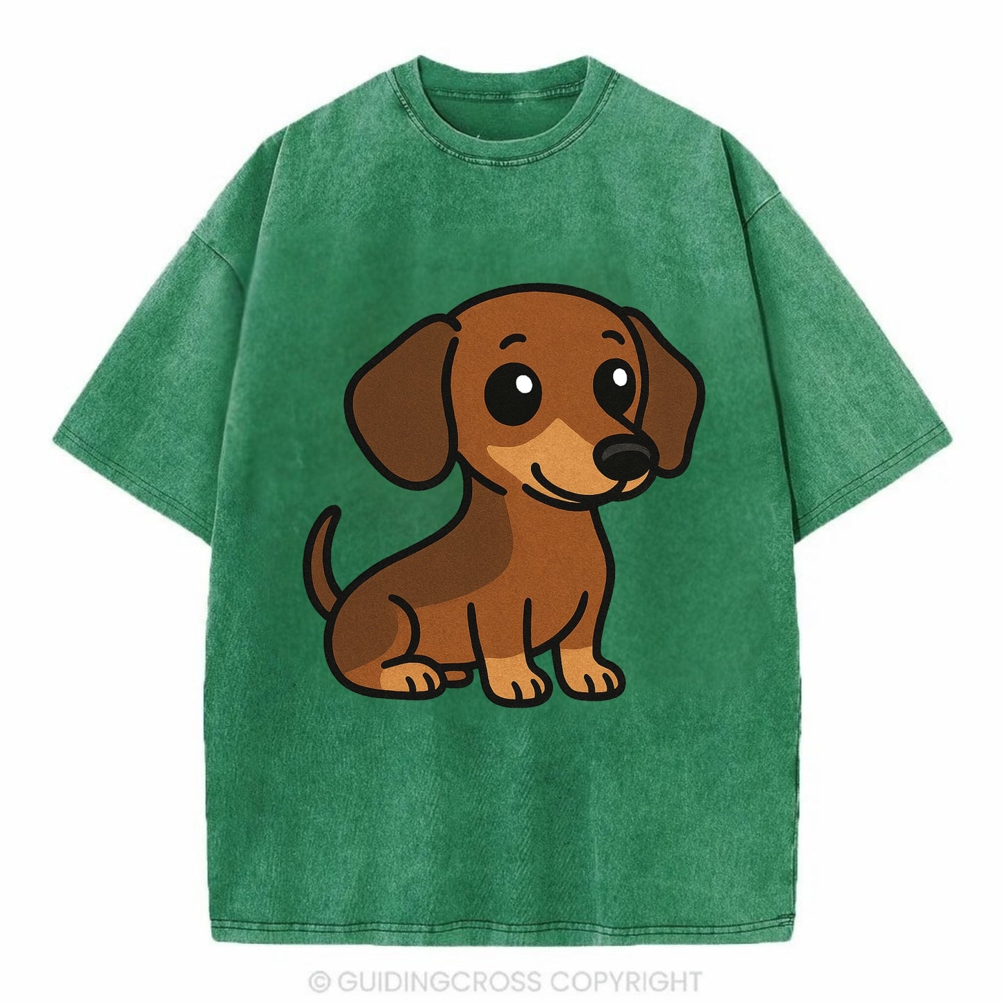 Dachshund - Long body profile view - Vintage T-shirt - Forest Mist(Green)