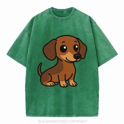 Dachshund - Long body profile view - Vintage T-shirt - Forest Mist(Green)