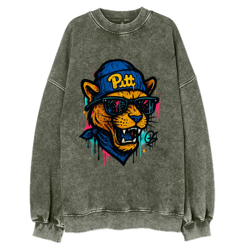 Pittsburgh Panther wearing Pitt beanie with script patch - Vintage Sweatshirt