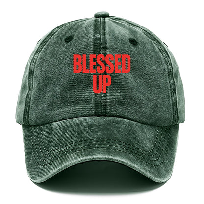 Bold typography design - "BLESSED UP" - recognizing fortune - Classic Cap - Forest Mist(Green)