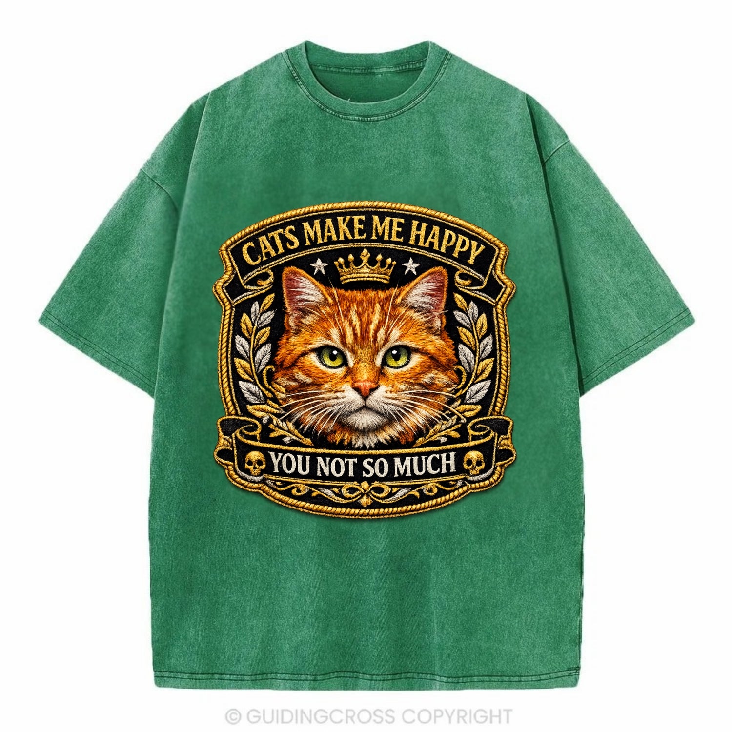 CATS MAKE ME HAPPY YOU NOT SO MUCH - cat face in orange , cat preference - Vintage T-shirt - Forest Mist(Green)