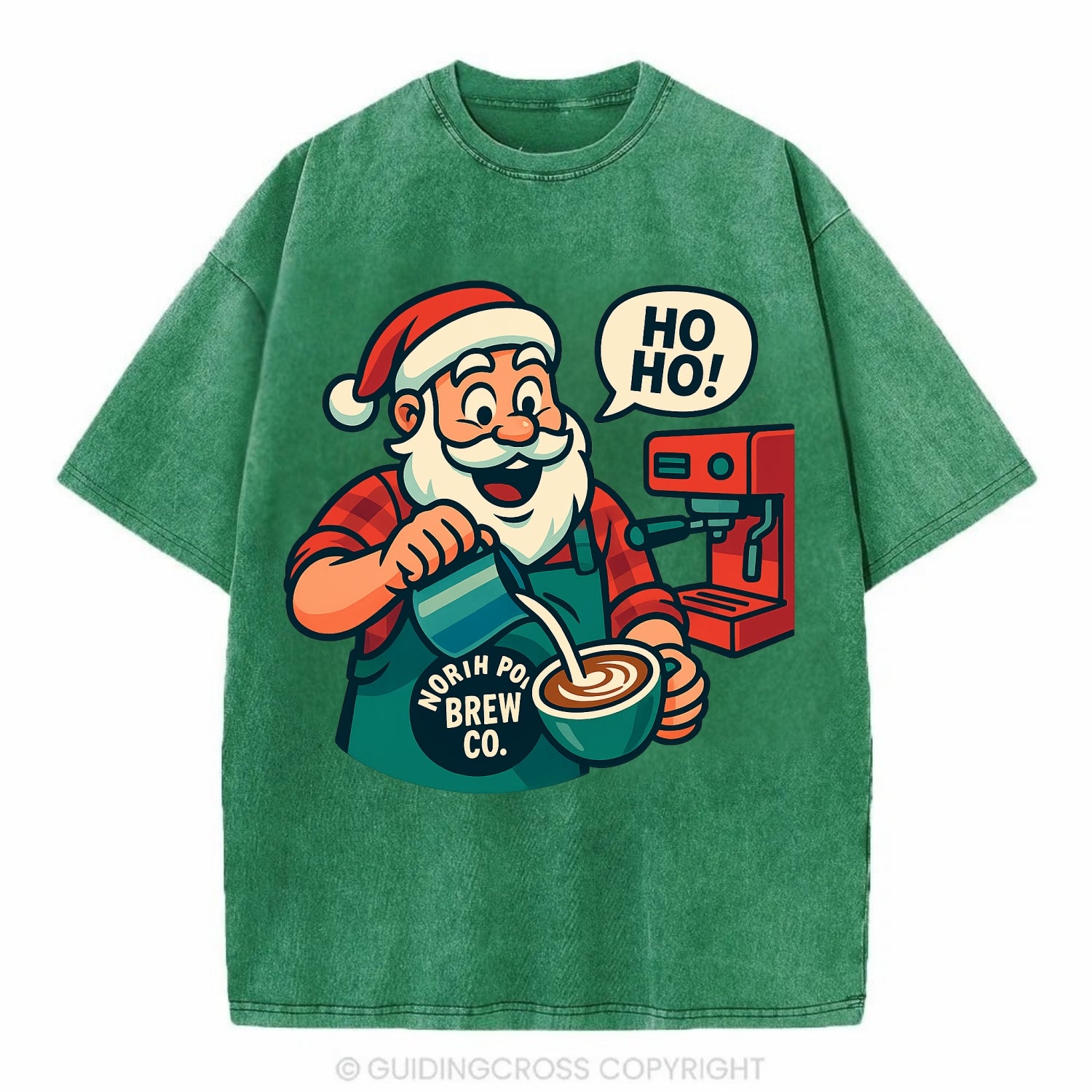 Santa Barista - Vintage T-shirt - Forest Mist(Green)