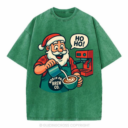 Santa Barista - Vintage T-shirt - Forest Mist(Green)