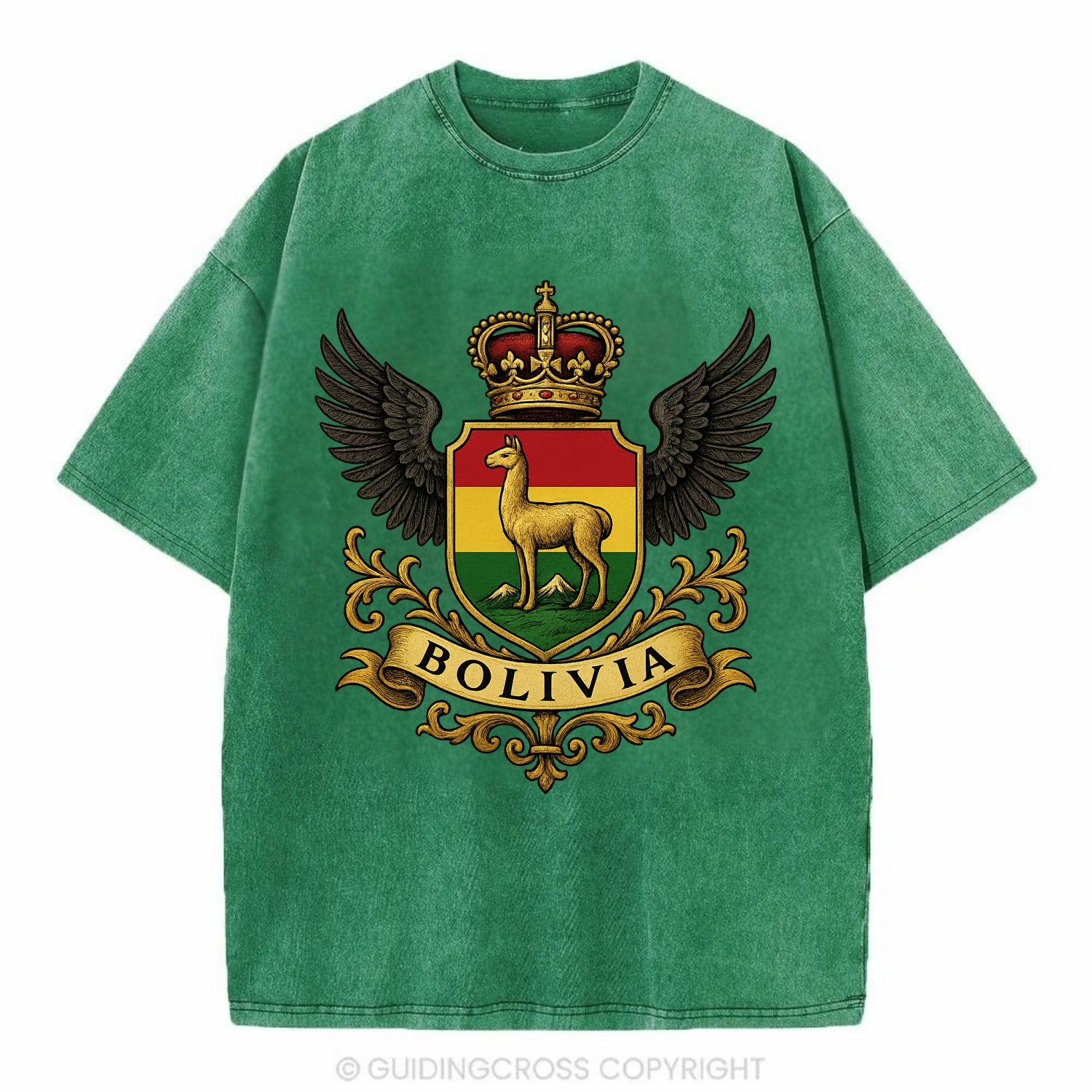 Bolivia Llama Emblem  - Vintage T-shirt - Forest Mist(Green)