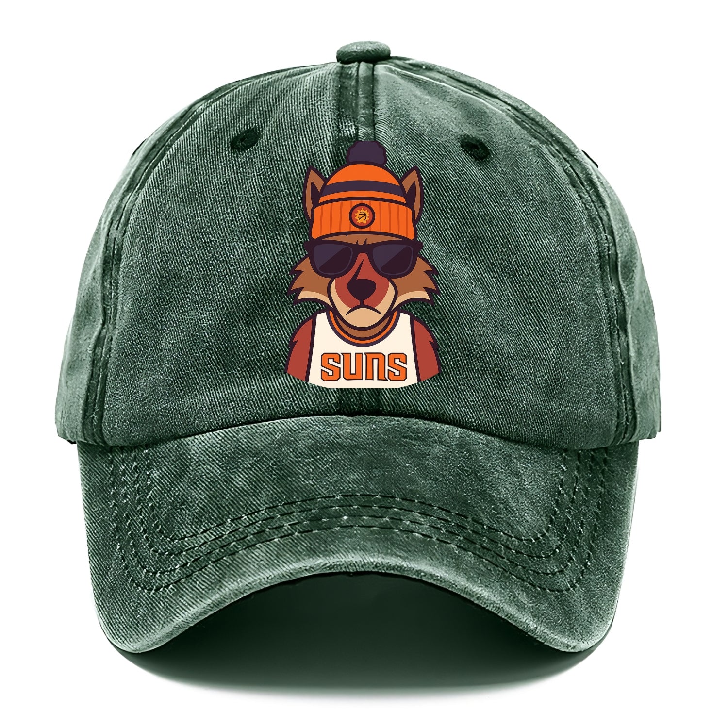 Arizona Coyote wearing Suns beanie with desert sun patch and wayfarer sunglasses - Classic Cap - Forest Mist(Green)