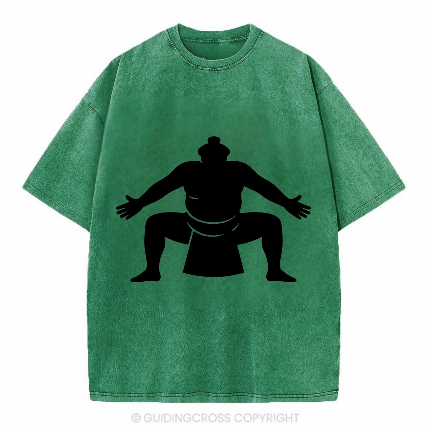 Japanese sumo wrestler ceremonial stance - Vintage T-shirt - Forest Mist(Green)