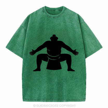 Japanese sumo wrestler ceremonial stance - Vintage T-shirt - Forest Mist(Green)