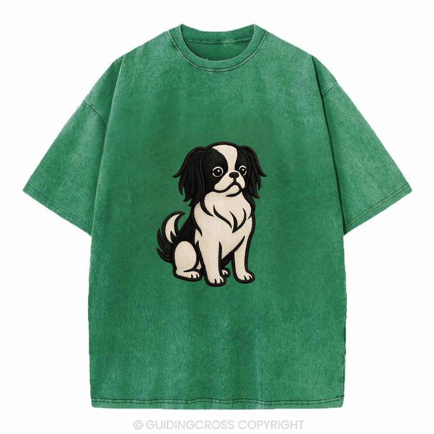 Japanese Chin - Black and white sitting Vintage T-shirt - Forest Mist(Green)