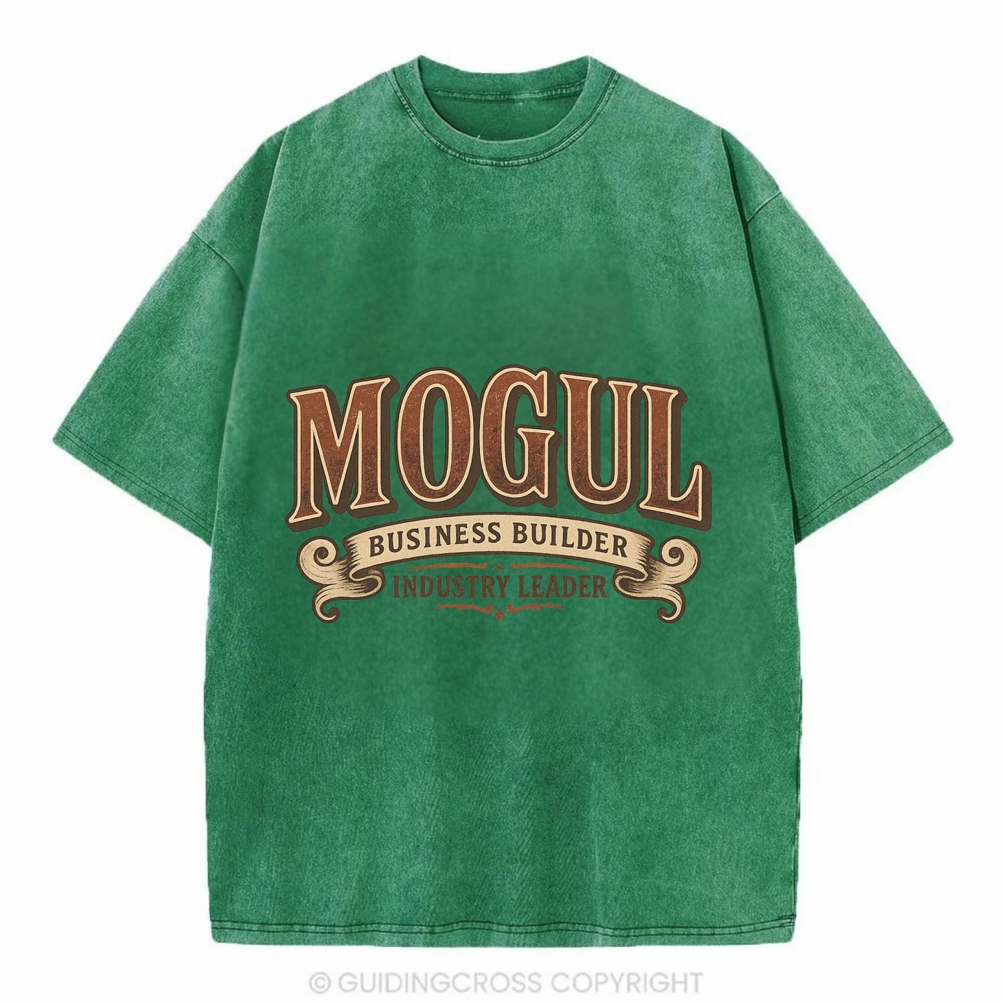 Bold typography design - "MOGUL" - business builder, industry leader - Vintage T-shirt - Forest Mist(Green)