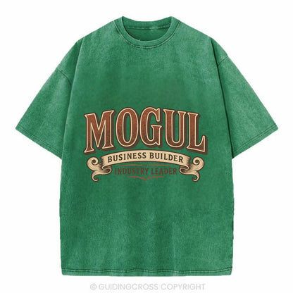 Bold typography design - "MOGUL" - business builder, industry leader - Vintage T-shirt - Forest Mist(Green)