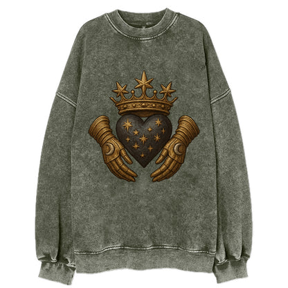Ice crystal crown framing a frosted heart with fur-trimmed winter hands - Vintage Sweatshirt - Forest Mist(Green)