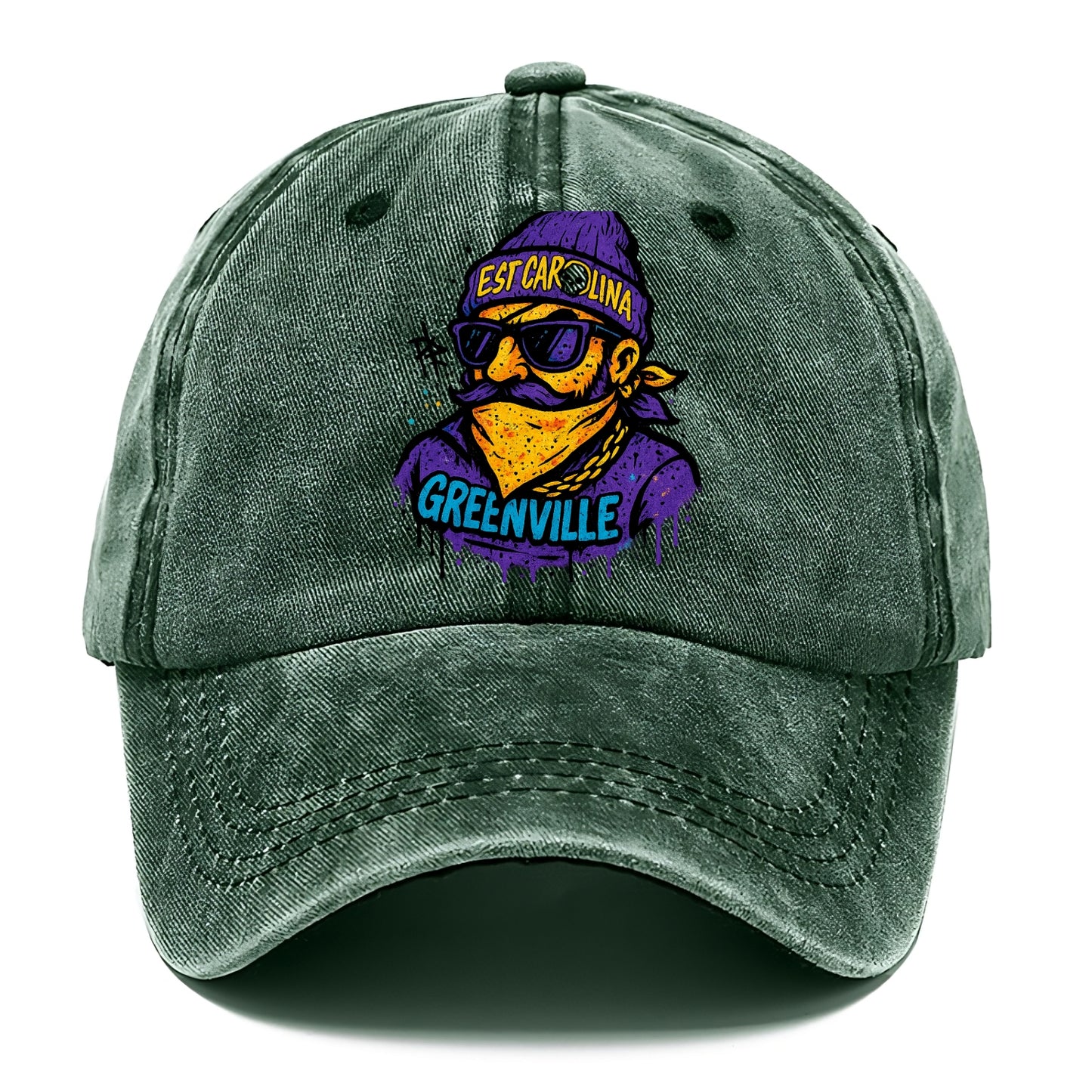 Greenville Pirate wearing East Carolina beanie with skull patch - Classic Cap - Forest Mist(Green)