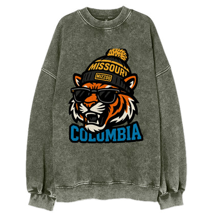 Columbia Tiger wearing Missouri beanie with Mizzou patch - Vintage Sweatshirt - Forest Mist(Green)