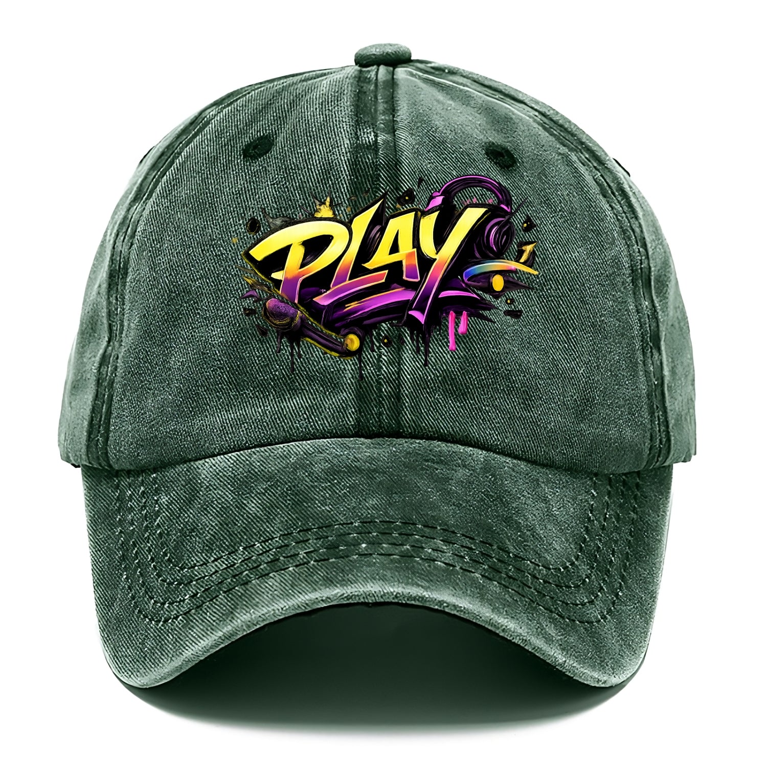 Bold typography design - "PLAY" - creative expression, musical performance - Classic Cap - Forest Mist(Green)