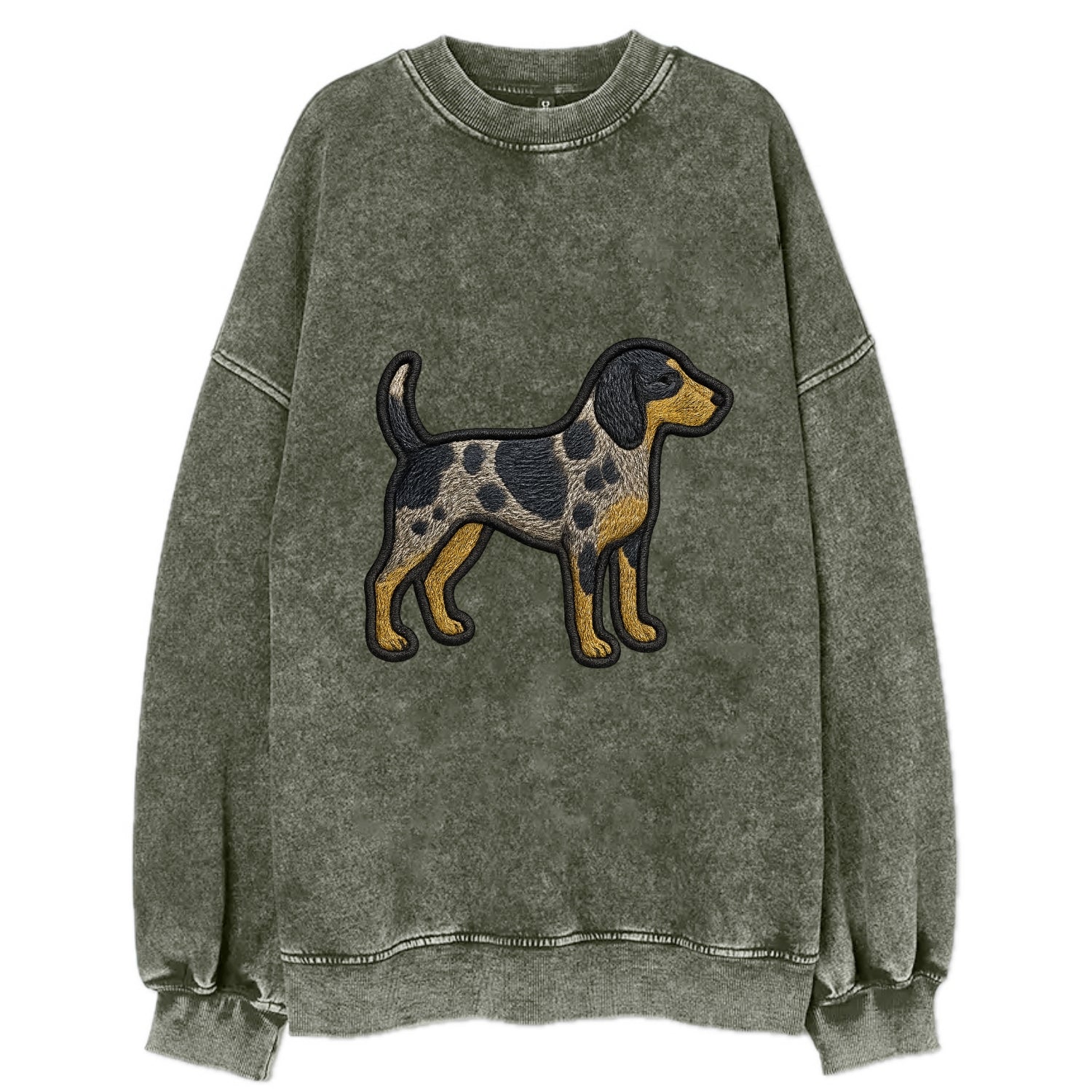 Bluetick Coonhound - Trendy spotted hound logo with prominent black border - Vintage Sweatshirt - Forest Mist(Green)