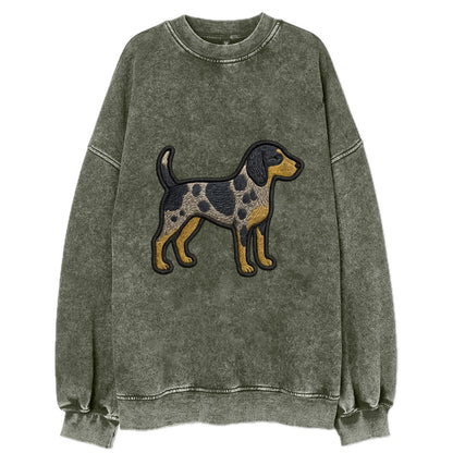 Bluetick Coonhound - Trendy spotted hound logo with prominent black border - Vintage Sweatshirt - Forest Mist(Green)