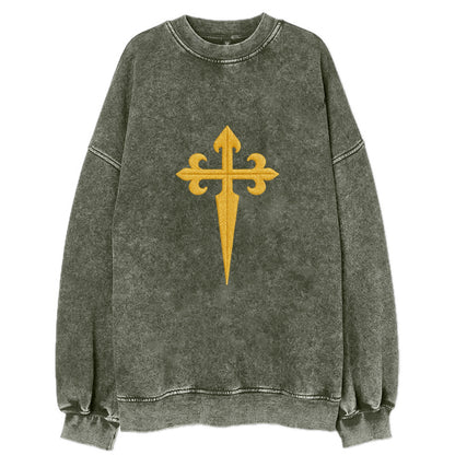 Order Of Santiago Cross - Vintage Sweatshirt - Forest Mist(Green)