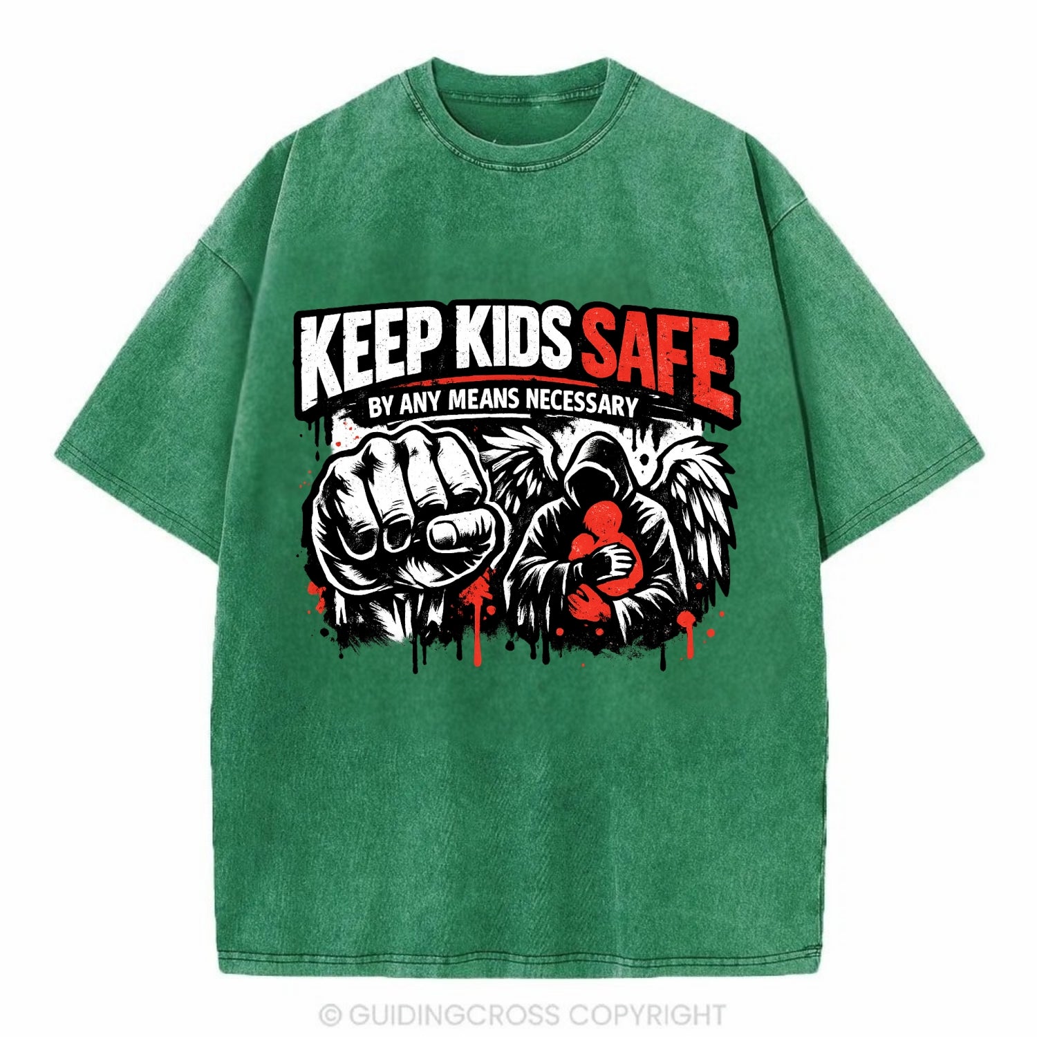 Keep Kids Safe By Any Means - Vintage T-shirt - Forest Mist(Green)
