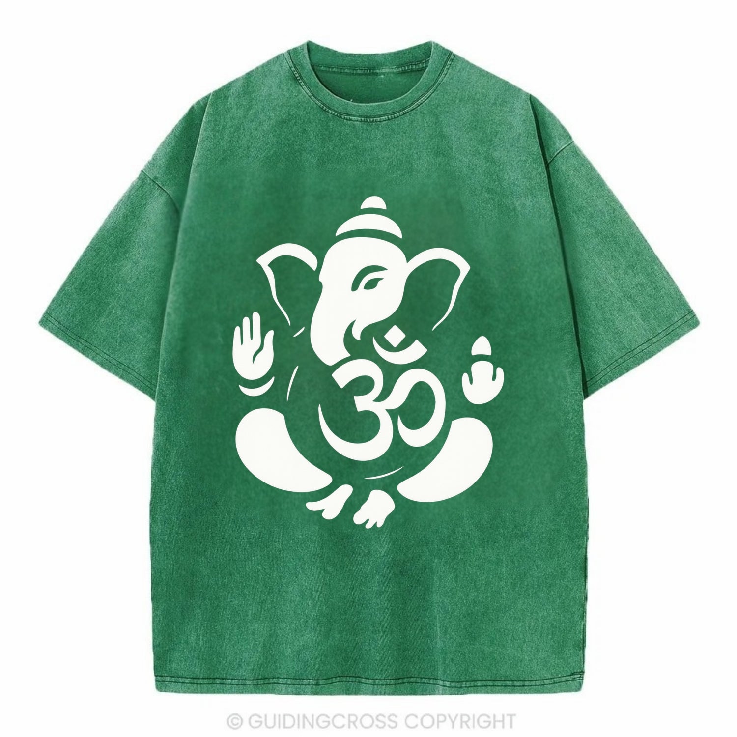 Ganesha elephant silhouette - negative space creates om symbol - Vintage T-shirt - Forest Mist(Green)