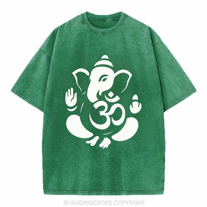 Ganesha elephant silhouette - negative space creates om symbol - Vintage T-shirt - Forest Mist(Green)