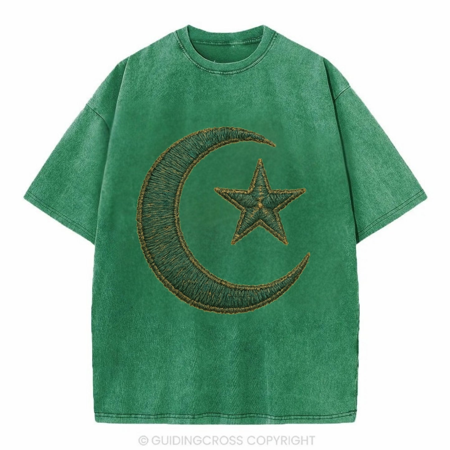 Crescent Moon and Star - Vintage T-shirt - Forest Mist(Green)