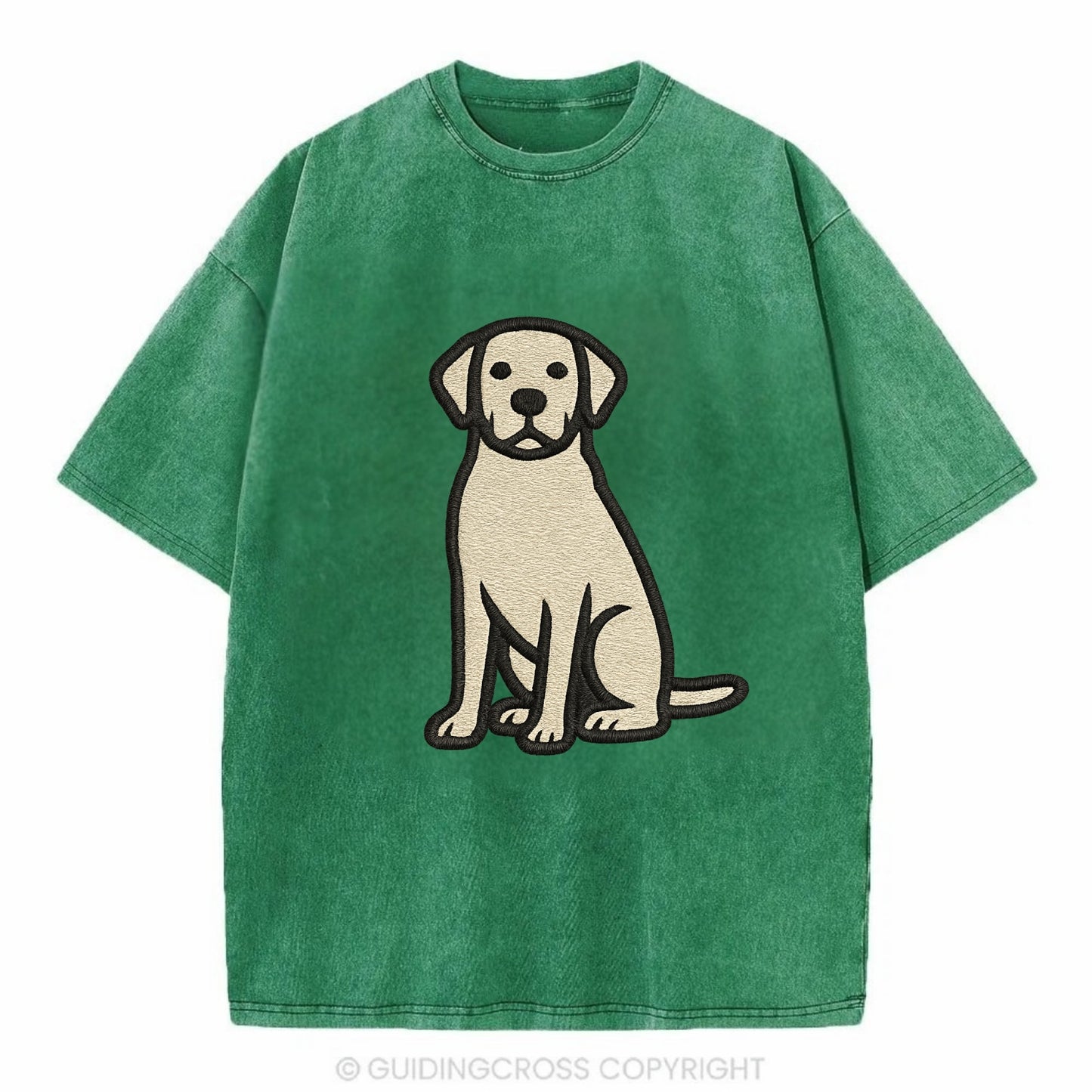 Goldador - Golden Lab mix sitting pose - Vintage T-shirt - Forest Mist(Green)