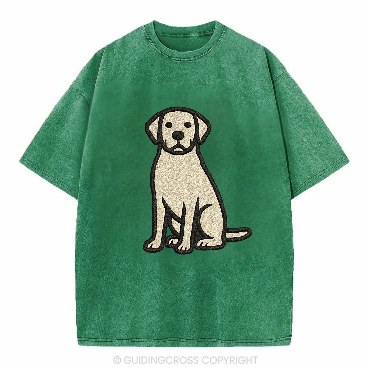 Goldador - Golden Lab mix sitting pose - Vintage T-shirt - Forest Mist(Green)