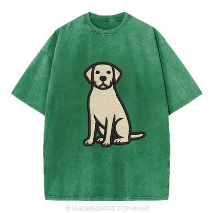 Goldador - Golden Lab mix sitting pose - Vintage T-shirt - Forest Mist(Green)