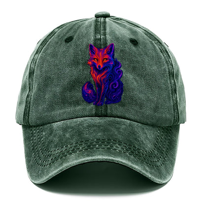 Clever fox with tail dissolving into cosmic nebula swirls, orange to purple gradient - Classic Cap - Forest Mist(Green)