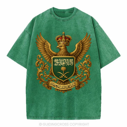 Saudi Arabia Heritage Badge  - Vintage T-shirt - Forest Mist(Green)