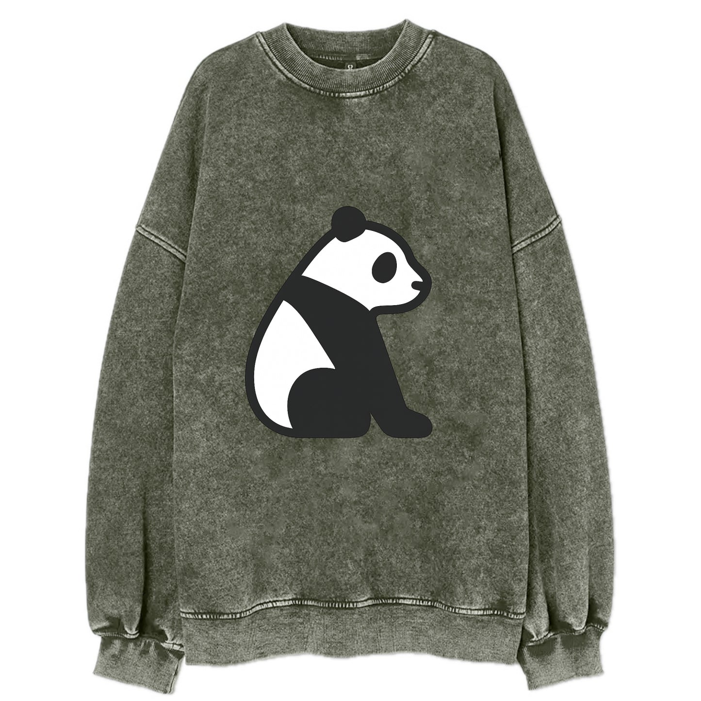 Panda - Black and white sitting pose flat side profile - Vintage Sweatshirt - Forest Mist(Green)