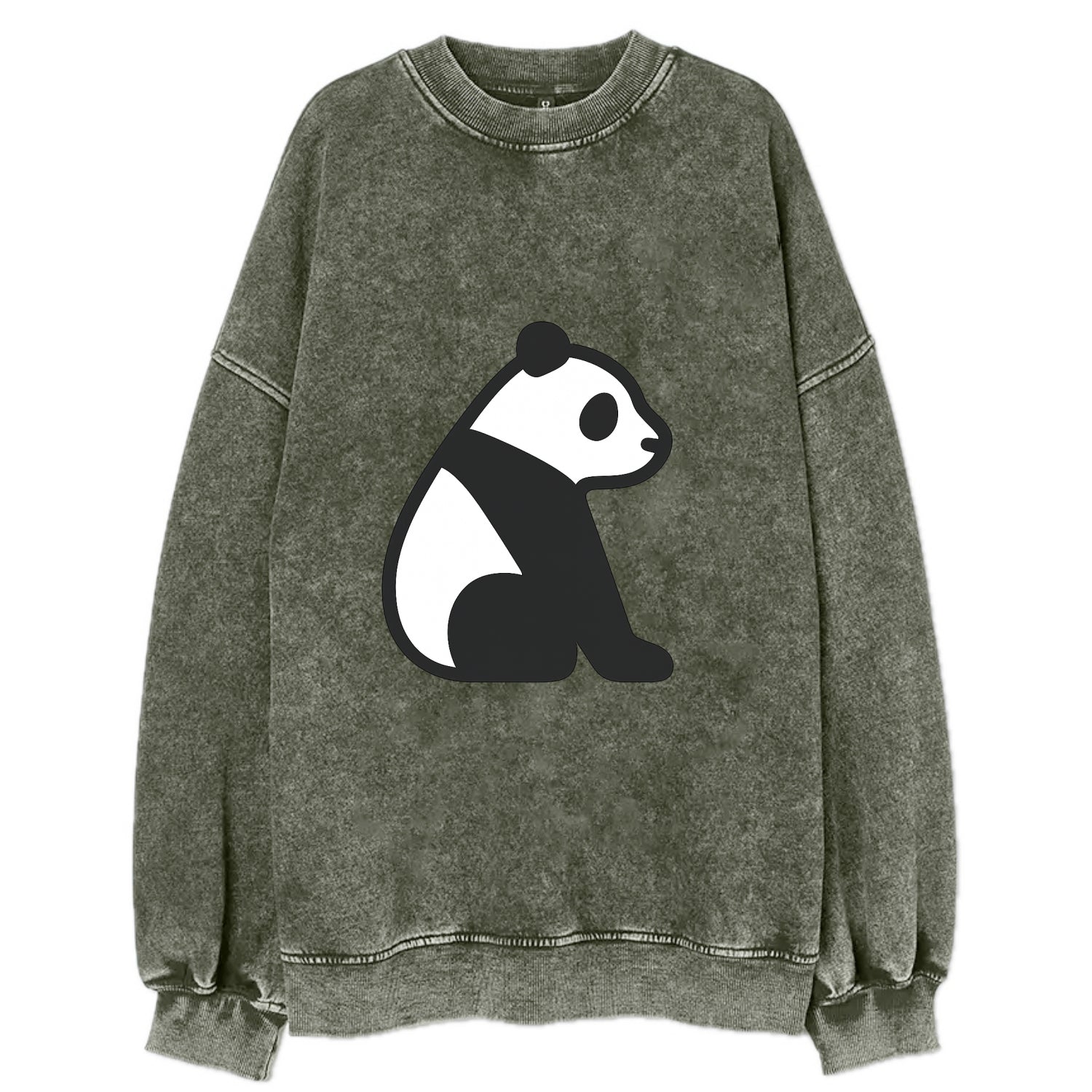 Panda - Black and white sitting pose flat side profile - Vintage Sweatshirt - Forest Mist(Green)