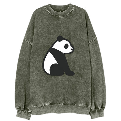 Panda - Black and white sitting pose flat side profile - Vintage Sweatshirt - Forest Mist(Green)
